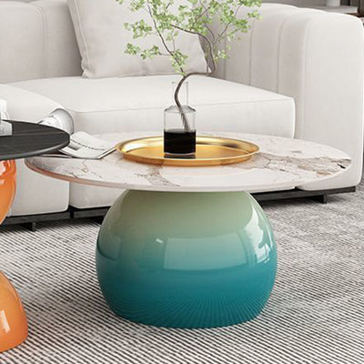 Contemporary Nordic Stone Slab Iron Cylindrical Coffee Table 1-Tier For Living Room