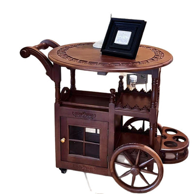 Modern Mid-Century Solid Wood Acrylic Rattan Round Rolling Cart Coffee Table 2-Tier For Living Room