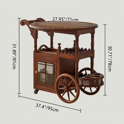 Modern Mid-Century Solid Wood Acrylic Rattan Round Rolling Cart Coffee Table 2-Tier For Living Room