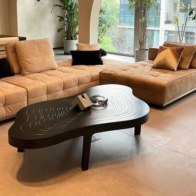 Modern Minimalist Solid Wood Irregular Wave Pattern Coffee Table 1-Tier for Living Room