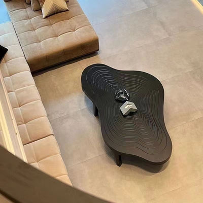 Modern Minimalist Solid Wood Irregular Wave Pattern Coffee Table 1-Tier for Living Room