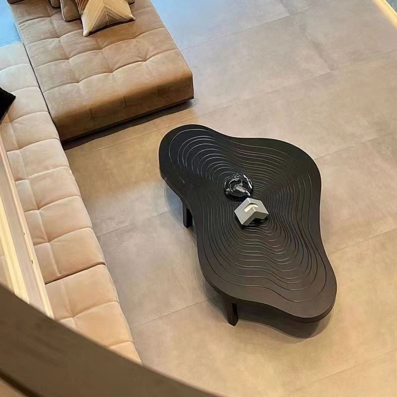 Modern Minimalist Solid Wood Irregular Wave Pattern Coffee Table 1-Tier for Living Room