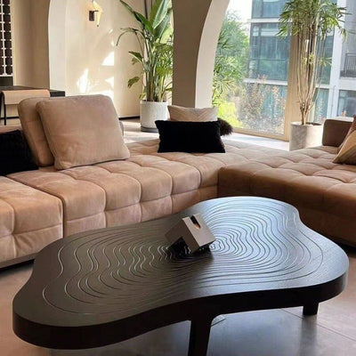 Modern Minimalist Solid Wood Irregular Wave Pattern Coffee Table 1-Tier for Living Room
