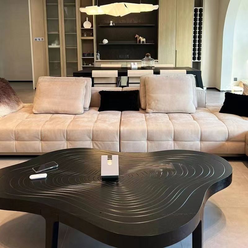 Modern Minimalist Solid Wood Irregular Wave Pattern Coffee Table 1-Tier for Living Room