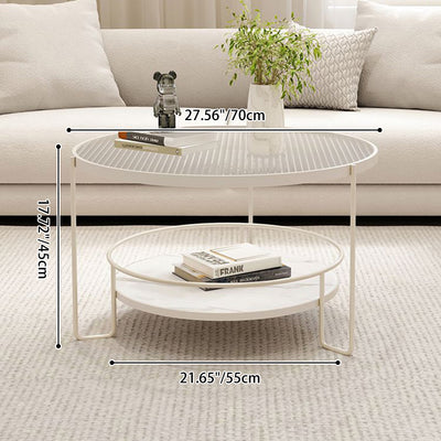 Modern Minimalist Glass Stone Slab Iron Cylindrical Coffee Table 2-Tier For Living Room