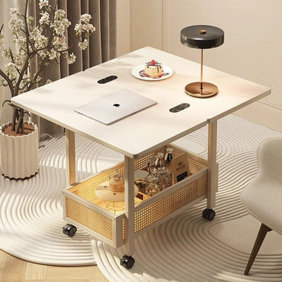 Contemporary Creative Bamboo Engineered Wood Rectangular Coffee Table 2-Tier For Living Room