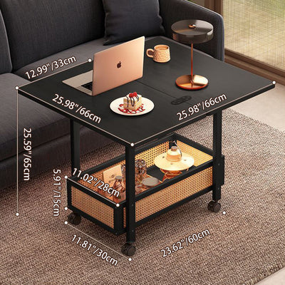 Contemporary Creative Bamboo Engineered Wood Rectangular Coffee Table 2-Tier For Living Room