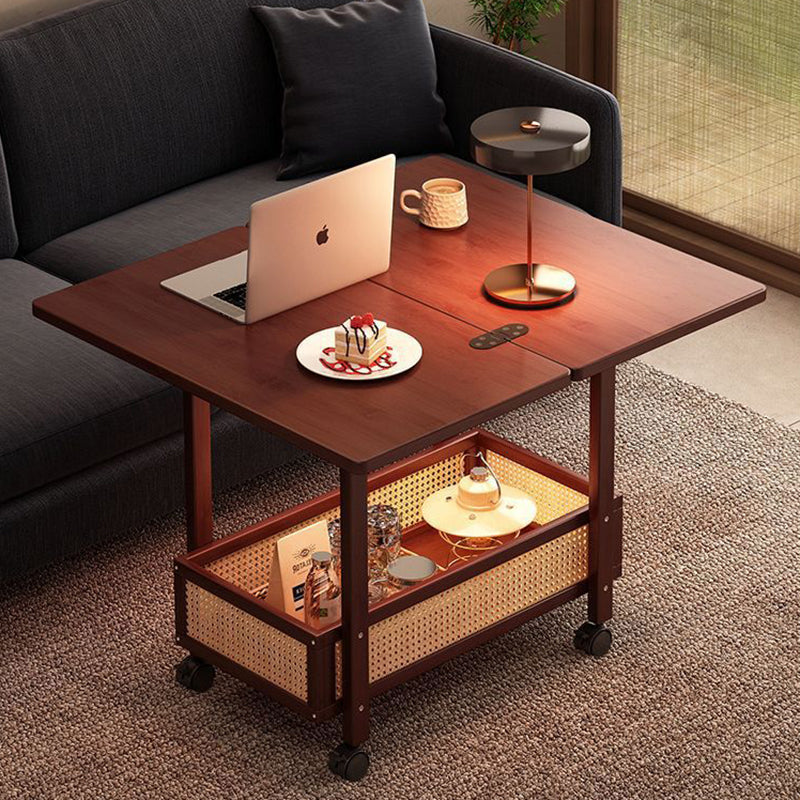 Contemporary Creative Bamboo Engineered Wood Rectangular Coffee Table 2-Tier For Living Room