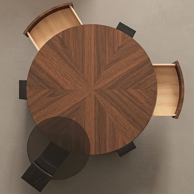 Contemporary Nordic Round Medium Density Fiberboard Glass Coffee Table 2-Tier For Living Room