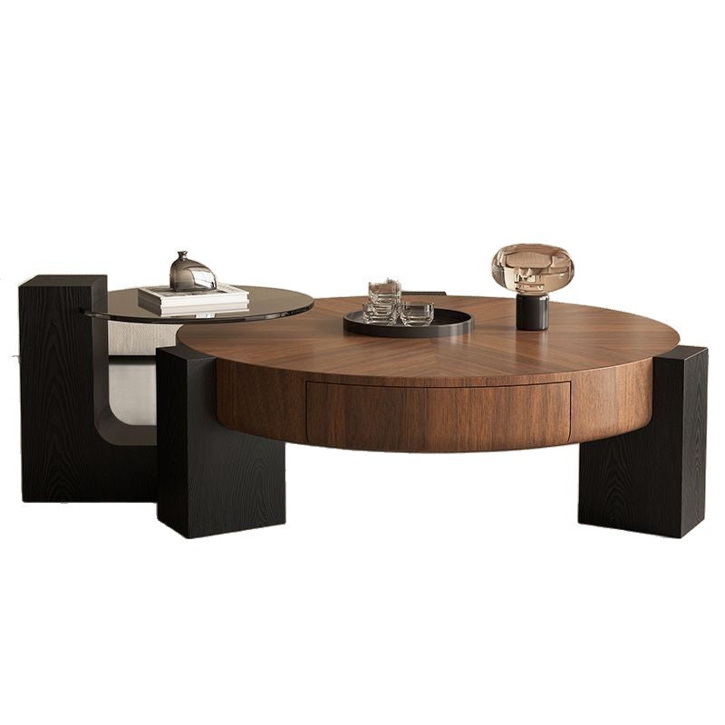 Contemporary Nordic Round Medium Density Fiberboard Glass Coffee Table 2-Tier For Living Room
