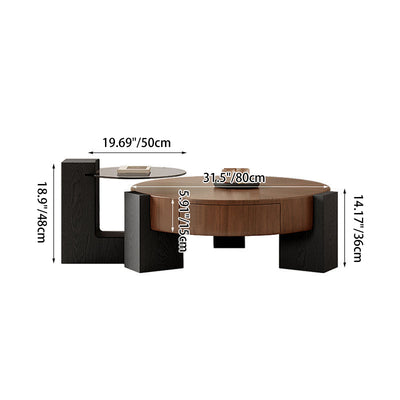 Contemporary Nordic Round Medium Density Fiberboard Glass Coffee Table 2-Tier For Living Room