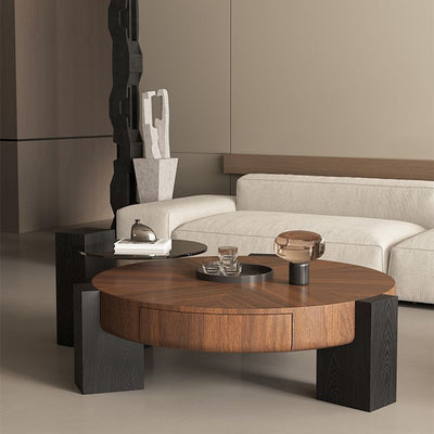 Contemporary Nordic Round Medium Density Fiberboard Glass Coffee Table 2-Tier For Living Room