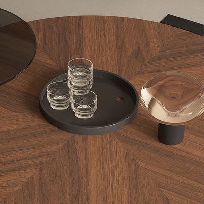 Contemporary Nordic Round Medium Density Fiberboard Glass Coffee Table 2-Tier For Living Room