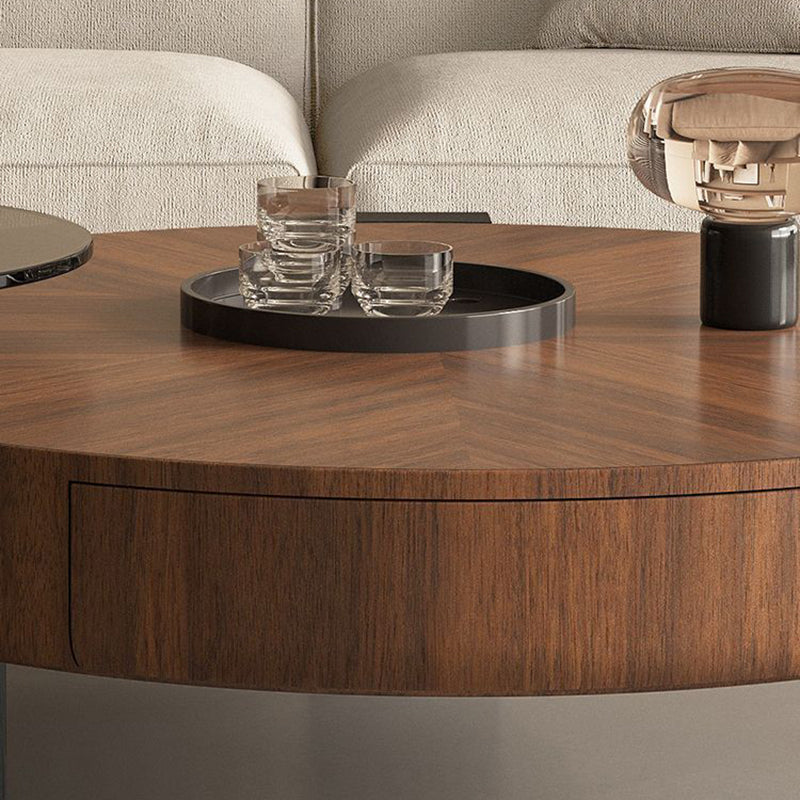 Contemporary Nordic Round Medium Density Fiberboard Glass Coffee Table 2-Tier For Living Room