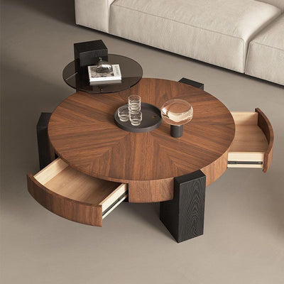Contemporary Nordic Round Medium Density Fiberboard Glass Coffee Table 2-Tier For Living Room