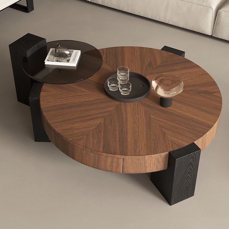 Contemporary Nordic Round Medium Density Fiberboard Glass Coffee Table 2-Tier For Living Room