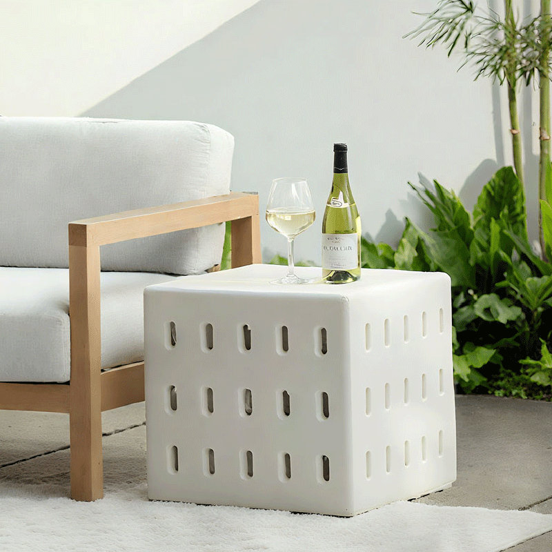 Contemporary Nordic Concrete Hollow Square Side Table 1-Tier For Living Room