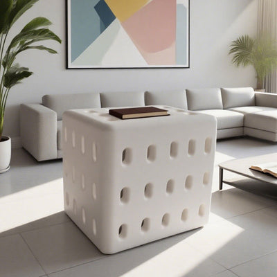Contemporary Nordic Concrete Hollow Square Side Table 1-Tier For Living Room
