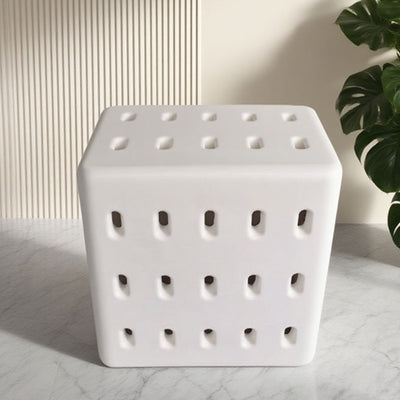 Contemporary Nordic Concrete Hollow Square Side Table 1-Tier For Living Room
