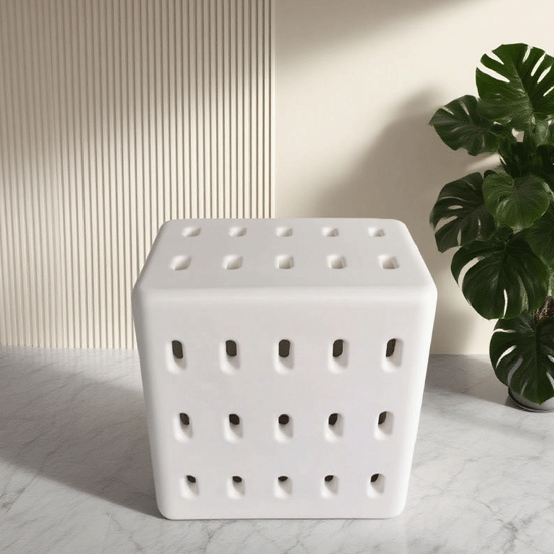 Contemporary Nordic Concrete Hollow Square Side Table 1-Tier For Living Room