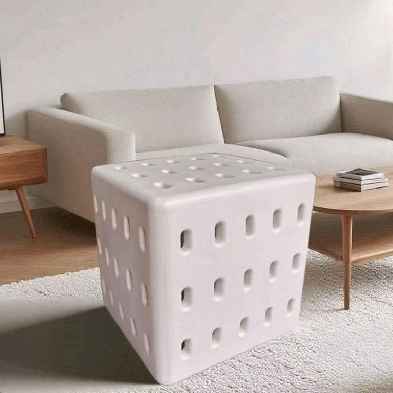 Contemporary Nordic Concrete Hollow Square Side Table 1-Tier For Living Room