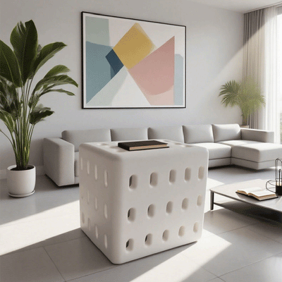 Contemporary Nordic Concrete Hollow Square Side Table 1-Tier For Living Room