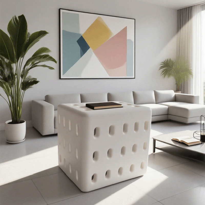 Contemporary Nordic Concrete Hollow Square Side Table 1-Tier For Living Room