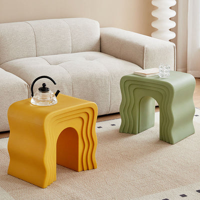 Contemporary Nordic PE Wavy Trapezoid Side Table 1-Tier For Living Room