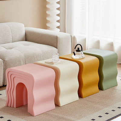Contemporary Nordic PE Wavy Trapezoid Side Table 1-Tier For Living Room
