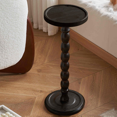 Modern Minimalist Cylindrical Solid Wood Side Table 1-Tier For Living Room
