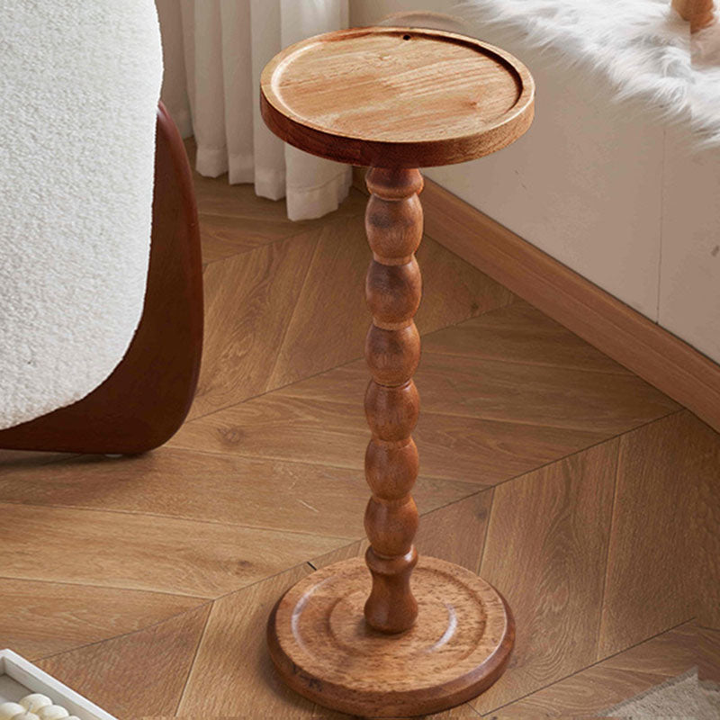 Modern Minimalist Cylindrical Solid Wood Side Table 1-Tier For Living Room