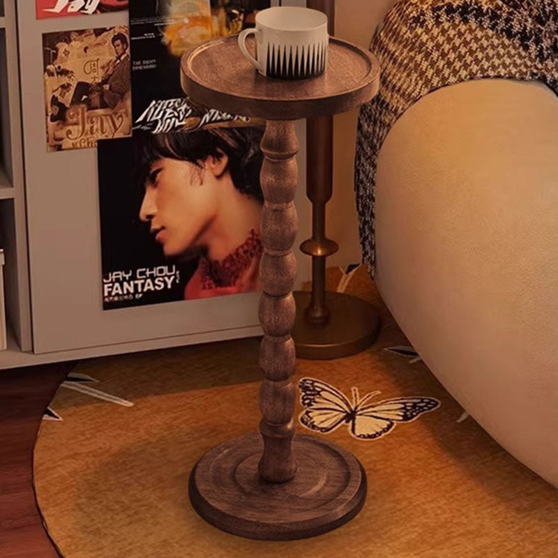 Modern Minimalist Cylindrical Solid Wood Side Table 1-Tier For Living Room