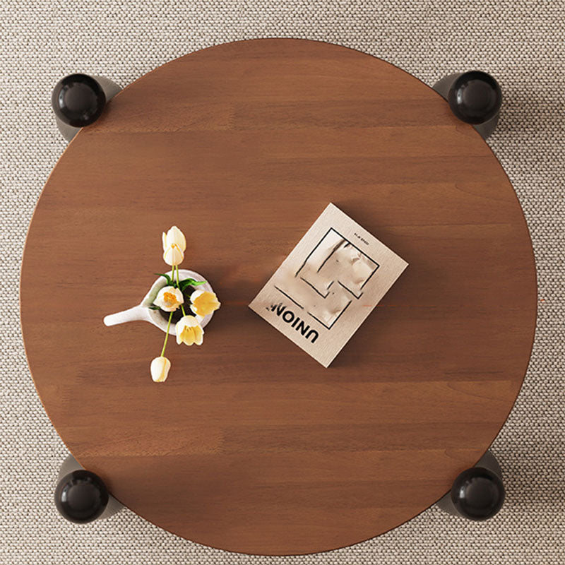Table basse cylindrique minimaliste moderne en bois massif à 1 niveau pour salon 