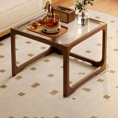 Traditional Japanese Rectangular Solid Wood Tempered Glass Rattan Coffee Table 1/2-Tier For Living Room