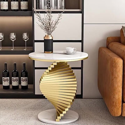 Contemporary Luxury Spiral Round Marble Iron Side Table 1-Tier For Living Room