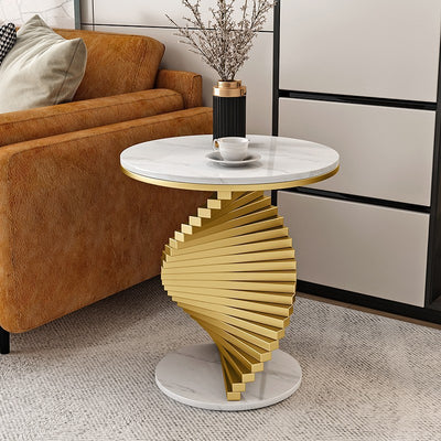 Contemporary Luxury Spiral Round Marble Iron Side Table 1-Tier For Living Room