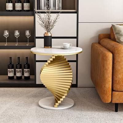 Contemporary Luxury Spiral Round Marble Iron Side Table 1-Tier For Living Room