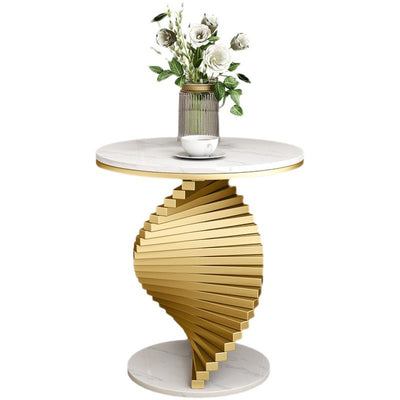 Contemporary Luxury Spiral Round Marble Iron Side Table 1-Tier For Living Room