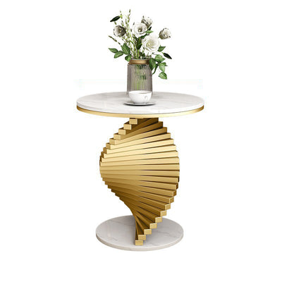 Contemporary Luxury Spiral Round Marble Iron Side Table 1-Tier For Living Room