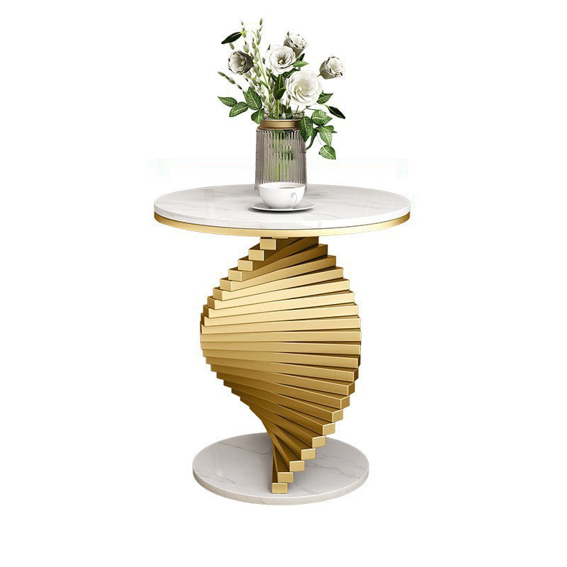 Contemporary Luxury Spiral Round Marble Iron Side Table 1-Tier For Living Room