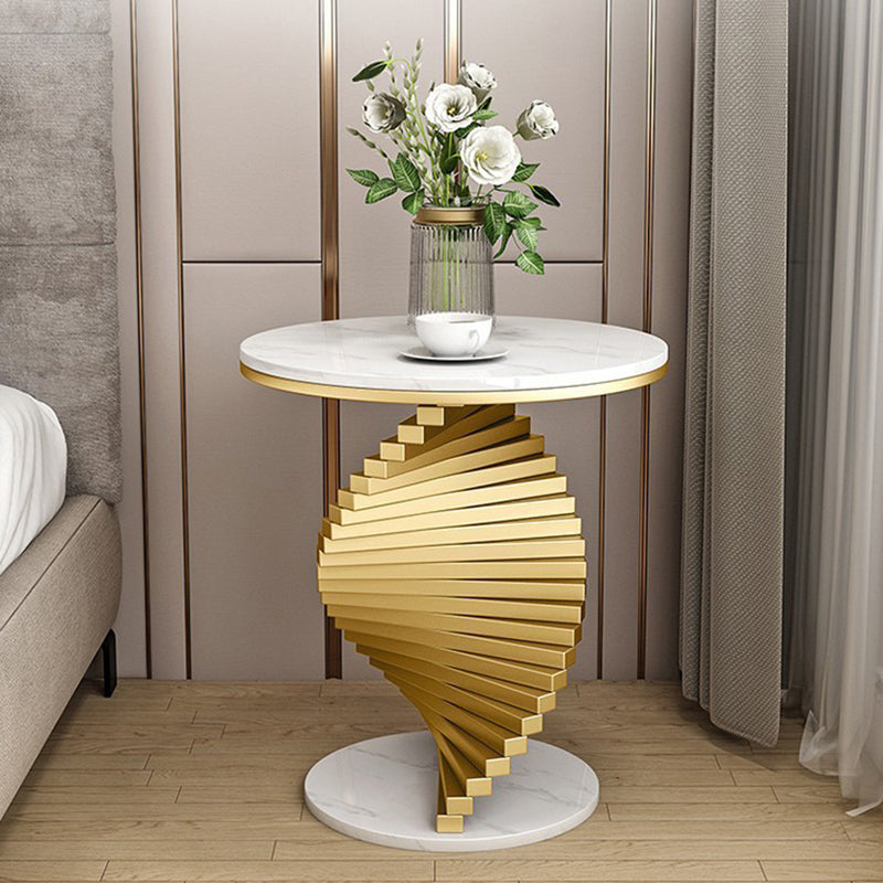 Contemporary Luxury Spiral Round Marble Iron Side Table 1-Tier For Living Room