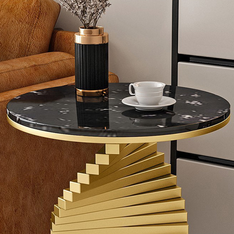 Contemporary Luxury Spiral Round Marble Iron Side Table 1-Tier For Living Room