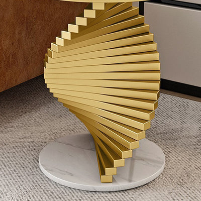 Contemporary Luxury Spiral Round Marble Iron Side Table 1-Tier For Living Room