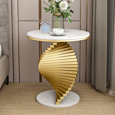Contemporary Luxury Spiral Round Marble Iron Side Table 1-Tier For Living Room