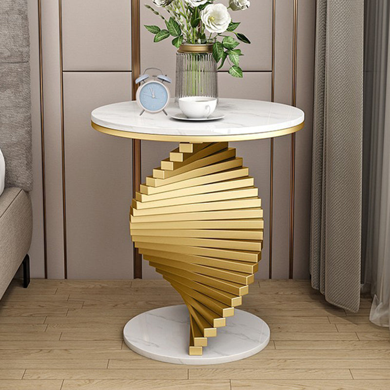 Contemporary Luxury Spiral Round Marble Iron Side Table 1-Tier For Living Room