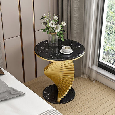 Contemporary Luxury Spiral Round Marble Iron Side Table 1-Tier For Living Room