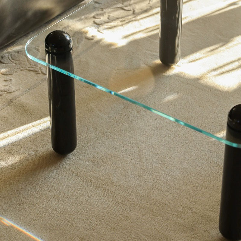 Modern Minimalist Rectangular Tempered Glass Solid Wood Coffee Table 1-Tier For Living Room