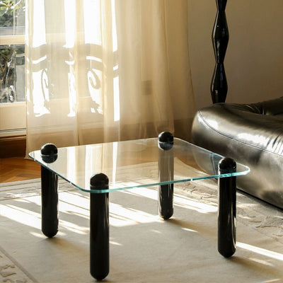 Modern Minimalist Rectangular Tempered Glass Solid Wood Coffee Table 1-Tier For Living Room