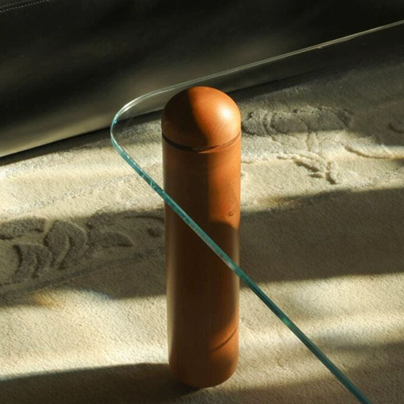 Modern Minimalist Rectangular Tempered Glass Solid Wood Coffee Table 1-Tier For Living Room