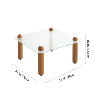 Modern Minimalist Rectangular Tempered Glass Solid Wood Coffee Table 1-Tier For Living Room